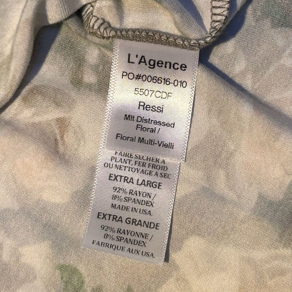 L’AGENCE Ressi Tee XL Gray Yellow Rose Floral Stretch Fitted Top - Picture 4 of 7